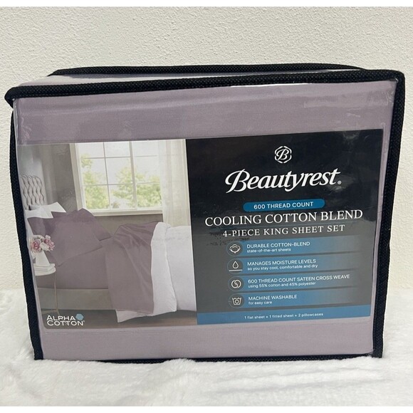 Beautyrest King 600 TC Cooling Cotton Blend Purple Sheet Set New - Picture 1 of 5